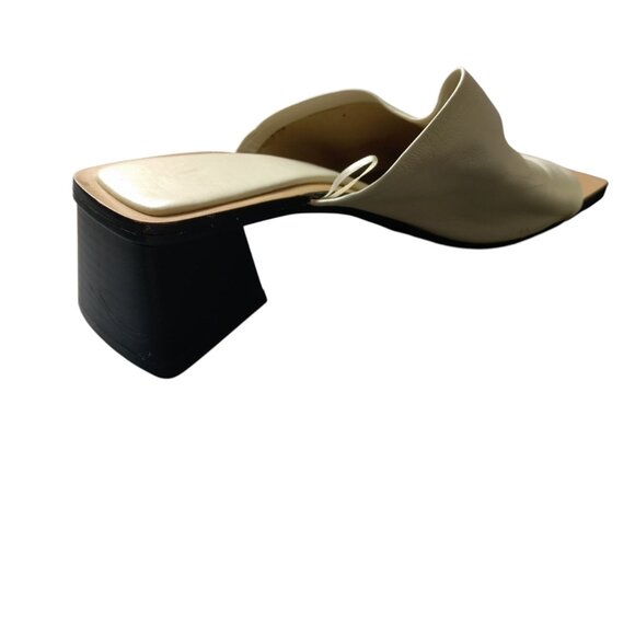 Zara  Women's Size 38/US 8 Cream Square Open Toe Slides Heels Neutral Leather - Picture 7 of 8